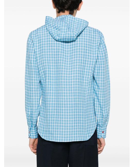 Kiton Blue Mariano Checked Hooded Shirt for men