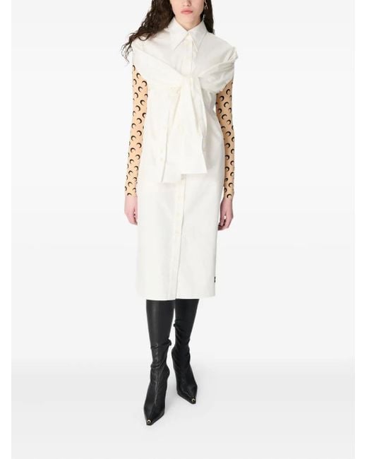 MARINE SERRE White Belted Shirt Dress