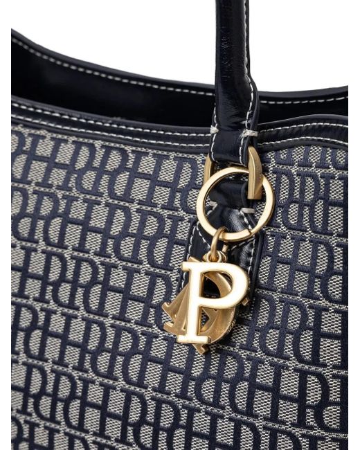Pedro Del Hierro Madrid Black Monogram-Patterned Top-Handle Tote Bag