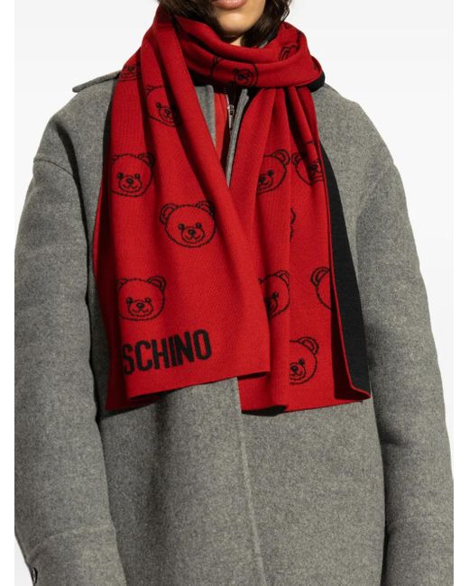 Sciarpa Con Stampa Teddy di Moschino in Red