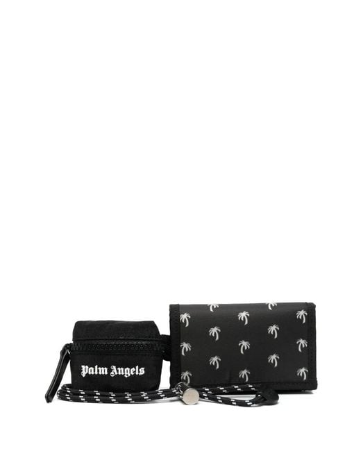 Palm Angels White Palm Tree Print Lanyard Wallet for men