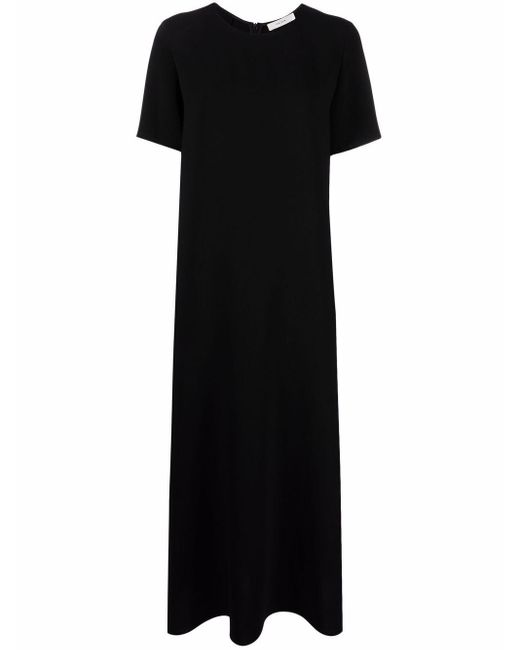 The Row Black Short-sleeve Maxi Silk Dress
