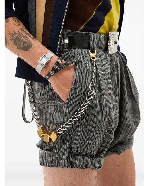 Versace Gray Herringbone Wool Crêpe Formal Shorts for men