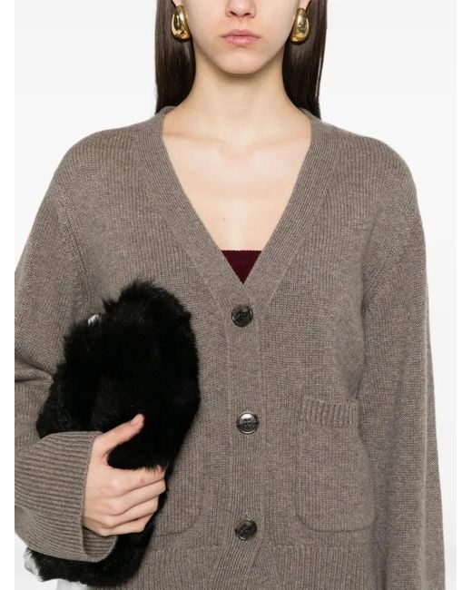 Lisa Yang Brown Danni V-Neck Patch-Pocket Cardigan