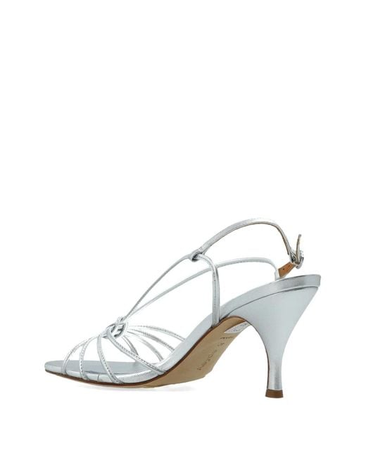 Aeyde White Strappy Knotted Leather Heels