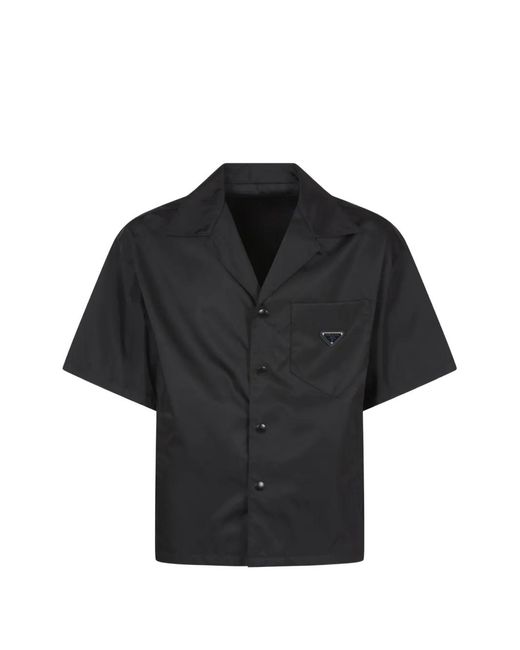 Prada Black Re-Nylon Logo-Plaque Shirt for men