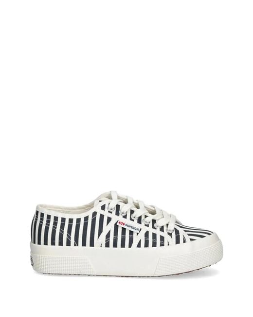 Superga White 2740 Striped Platform Sneakers