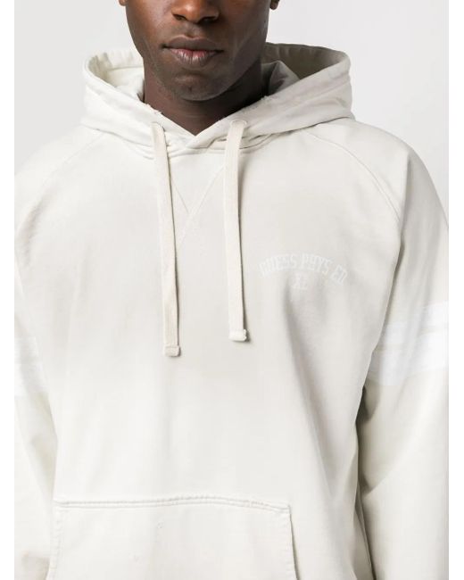 Guess White Slogan-Print Striped Hoodie for men
