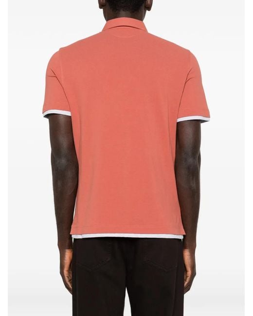 Brunello Cucinelli Red Tipped Polo Shirt for men