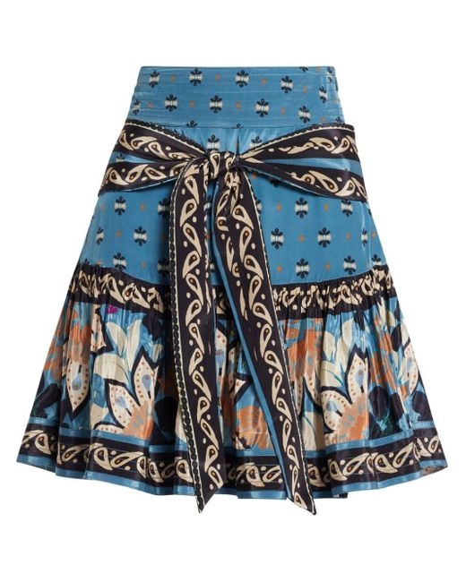 Farm Rio Blue Tied-waist Short Skirt