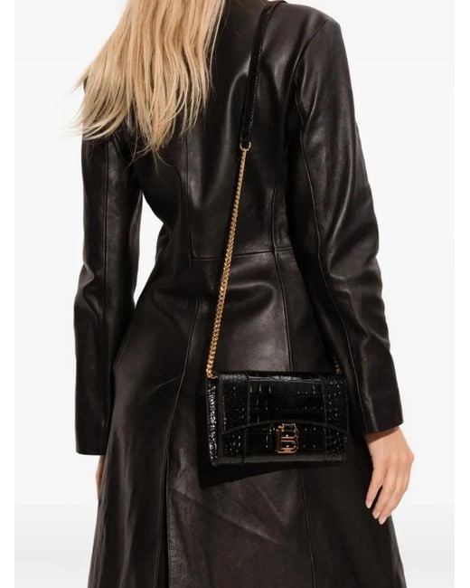 Balenciaga Black Hourglass Crocodile-Effect Wallet