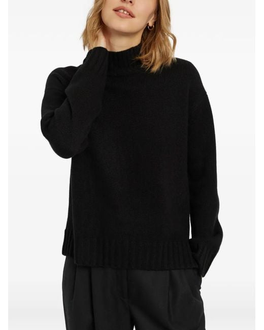 Chinti & Parker Black Funnel-Neck Ribbed-Trim Sweater