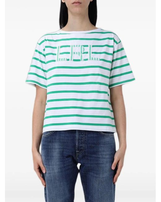 Ralph Lauren Blue Striped Logo-Patch Cotton T-Shirt