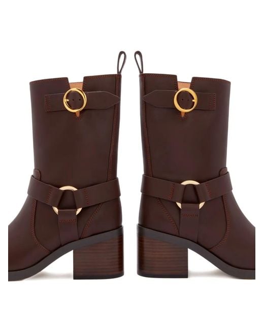 Odissi Brown Harnessed Strap Biker Boots