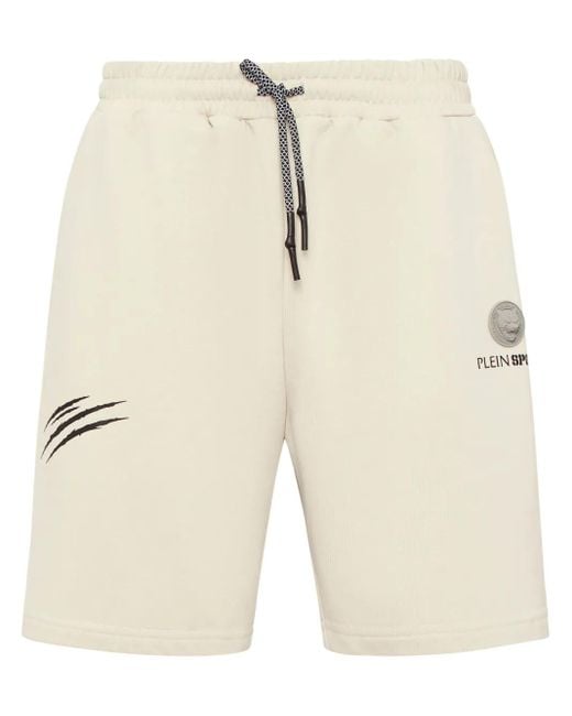Philipp Plein Natural Logo-Print Track Shorts for men