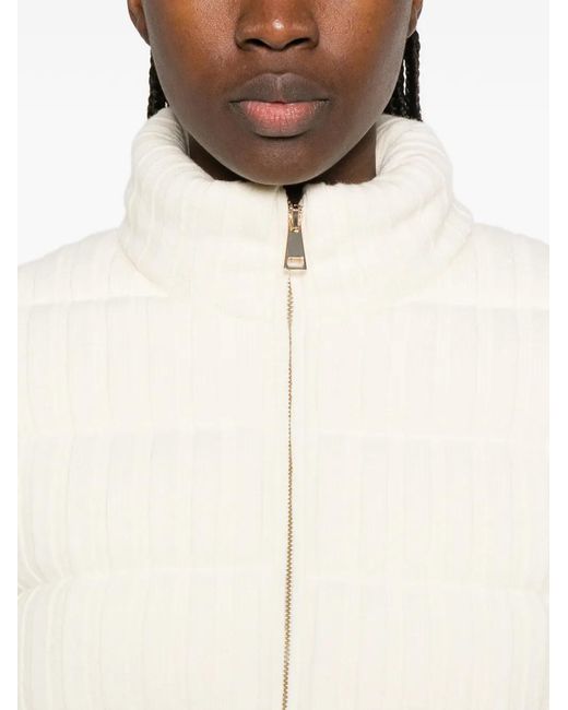 Moncler White Knitted Zip-Up Puffer Jacket