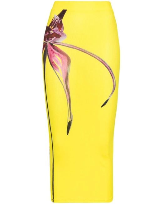 Louisa Ballou Yellow Geripptes Kleid mit Blumen-Print