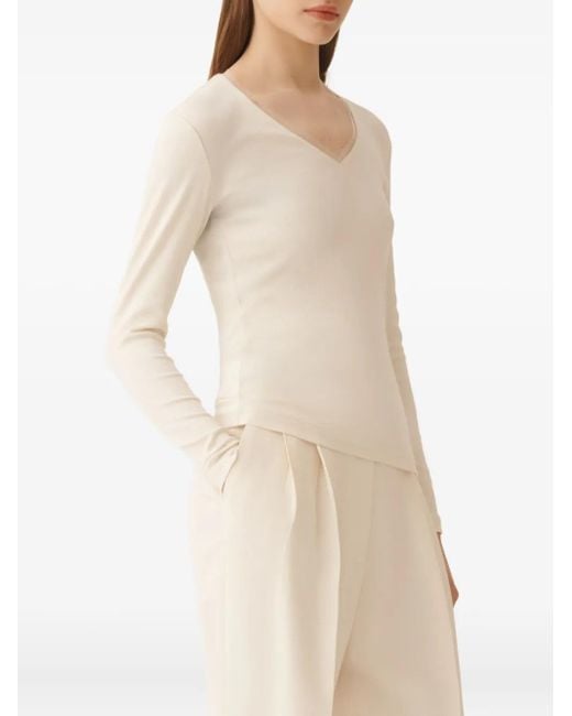 Fabiana Filippi Natural V-Neck Ribbed T-Shirt