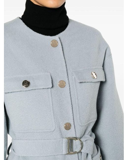 Maje Blue Belted Brushed-effect Jacket
