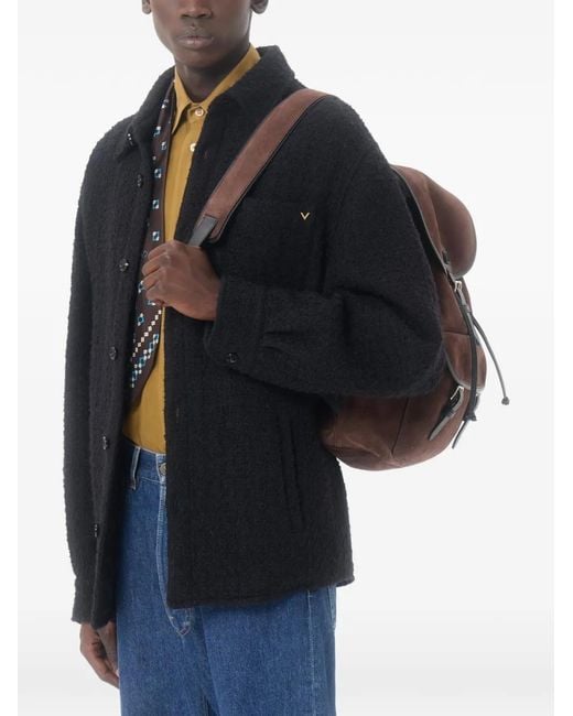 Valentino Garavani Blue Cotton Tweed Shirt Jacket With Vgold for men