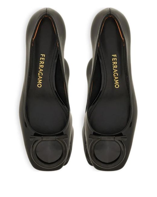 Ferragamo Black Gancini Square-Toe Pumps