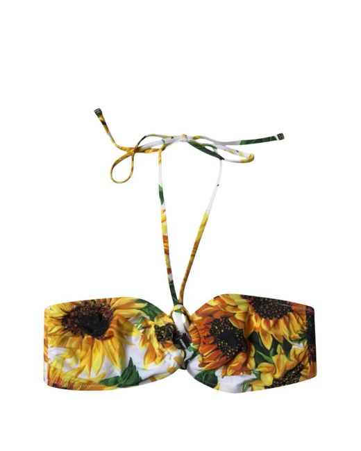 Dolce & Gabbana White Sunflower-Print Bikini Top