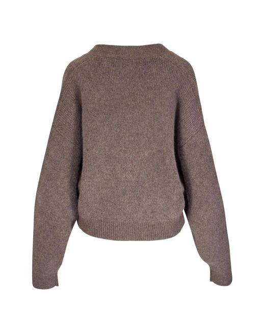 LeKasha Brown Derios Button-Up Rib-Knit Cardigan