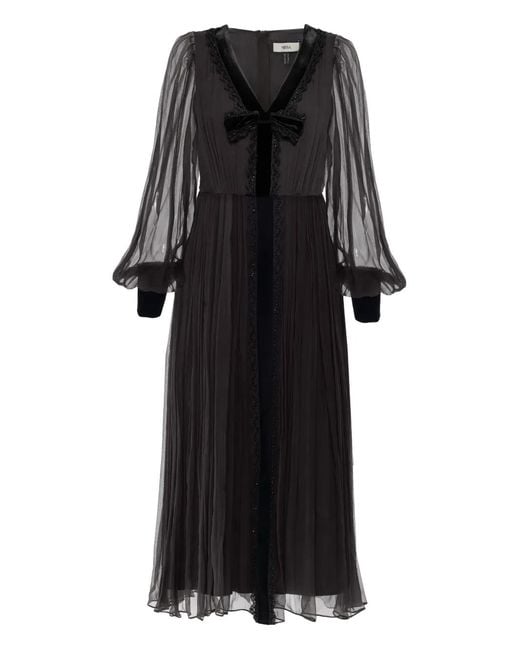 Nissa Black Velvet Bow Midi Dress