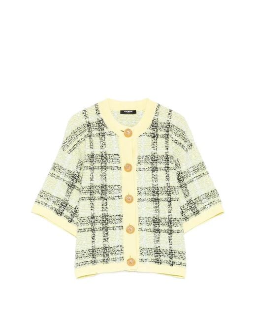 Balmain レディース メタリック チェック ツイードカーディガン