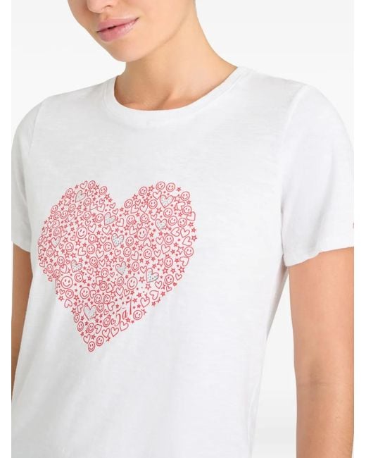 Cinq À Sept White Rhinestone-Embellished Heart-Print T-Shirt