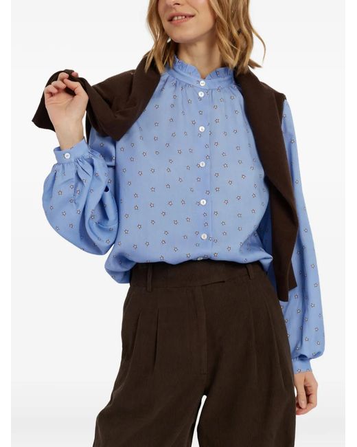 Chinti & Parker Blue Star-Print Ruffled Shirt