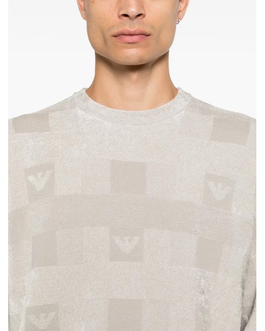 Emporio Armani White Logo-Patterned Jacquard Sweater for men
