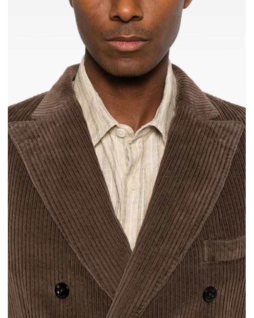 Boglioli Brown Double-Breasted Corduroy Jacket for men