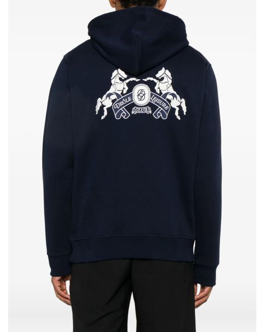 Drole de Monsieur Hoodie Met Geborduurd Logo in het Blue voor heren