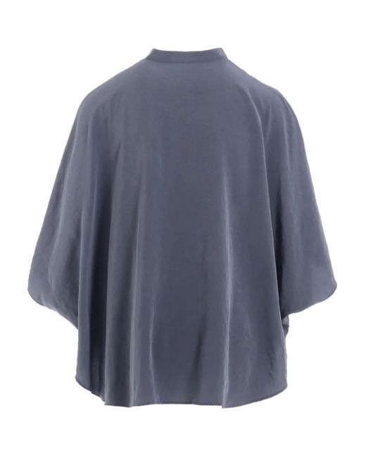 Y's Yohji Yamamoto Blue Mandarin-Collar Short-Sleeve Shirt
