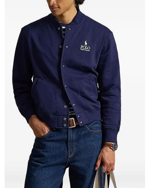 Polo Ralph Lauren Blue Logo-Embroidered Button-Up Sweater for men