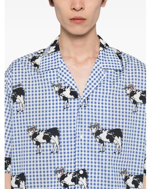 Moschino Blue Cow-Printed Shirt for men