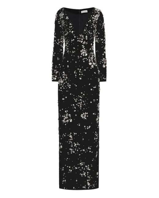 Oscar de la Renta Black Crystal-Embellished Velvet Gown