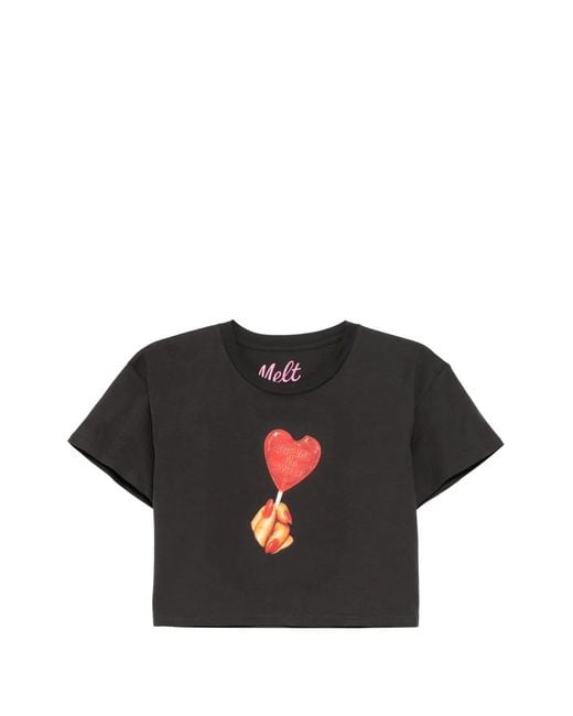 Melt Black T-Shirt Crop À Imprimé Graphique