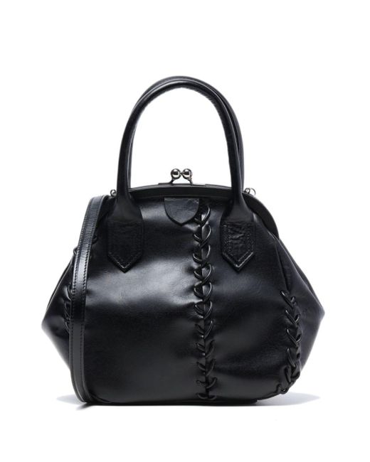 Y's Yohji Yamamoto Black Lace-up Leather Tote Bag