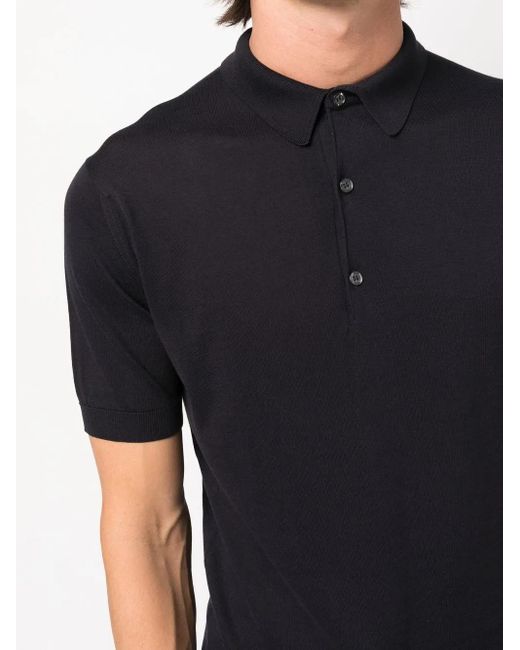 John Smedley Black Fine-Knit Polo Shirt for men