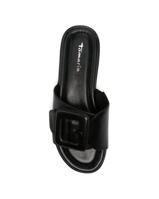 Tamaris Black Buckle-Detail Flatform Sandals