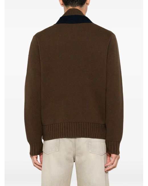 Sacai Brown Scarf-Detail Buttoned Cardigan for men
