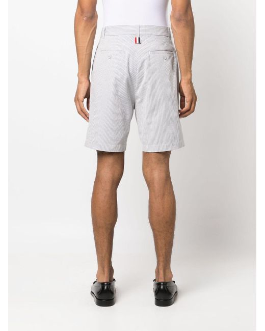 Thom Browne White Stripe-pattern Tailored Shorts for men