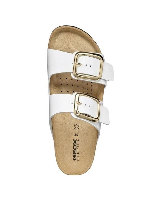 Geox White Buckle-Fastening Slides