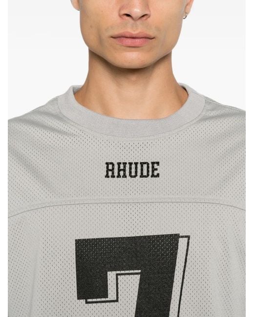 Rhude Gray Logo-Print Mesh T-Shirt for men
