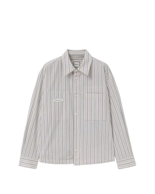Wooyoungmi Gray Striped Embroidered Shirt for men