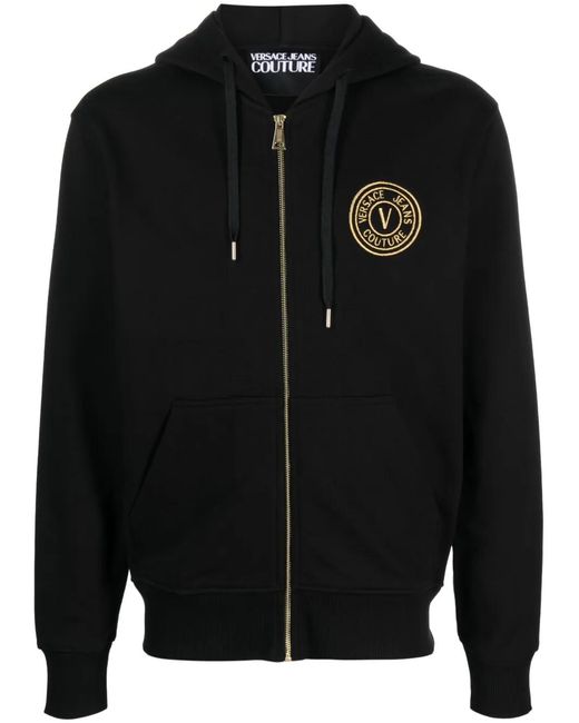 Versace Jeans Couture Black Logo-Embroidered Zipped Hoodie for men