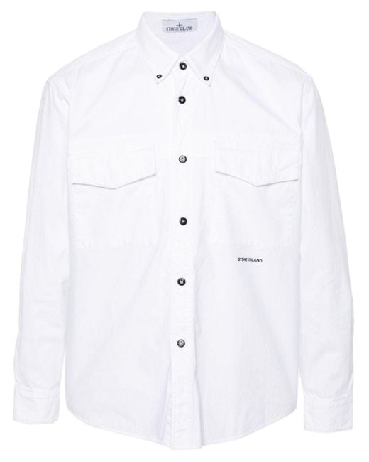 Stone Island White Logo-print Cotton Overshirt for men
