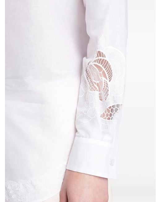 Magda Butrym White Lace-Trimmed Cut-Out Shirt